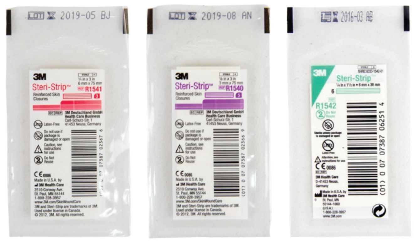 Curing Stripes Wound Closure Strips or SteriStrips in three different sizes